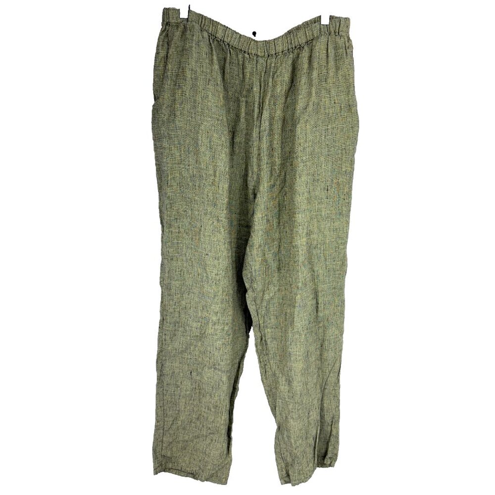 FLAX Women 2G Linen Pant Pull On Stretch Speckled Green Breathable Lightweight